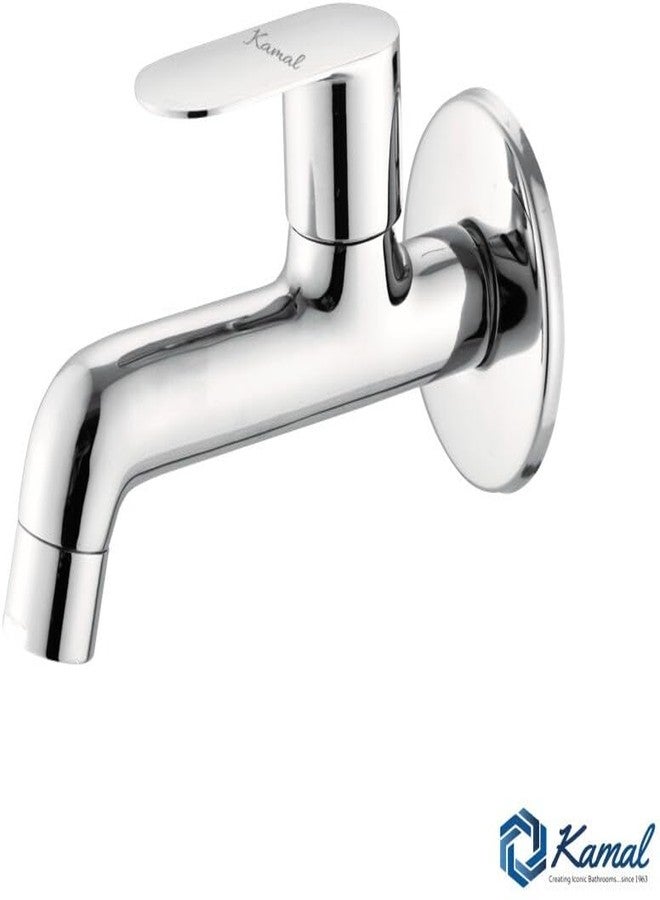 KAMAL Long Body Bib Cock Opal with Wall Flang | Wall Mounted Bib Tap for Bathrooms, Washing Areas, Gardens | Full Brass Bib Tap Faucet with Chrome Finish - Image 2